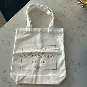 Let The Adventures Begin Bridal Tote Bag White and Gold